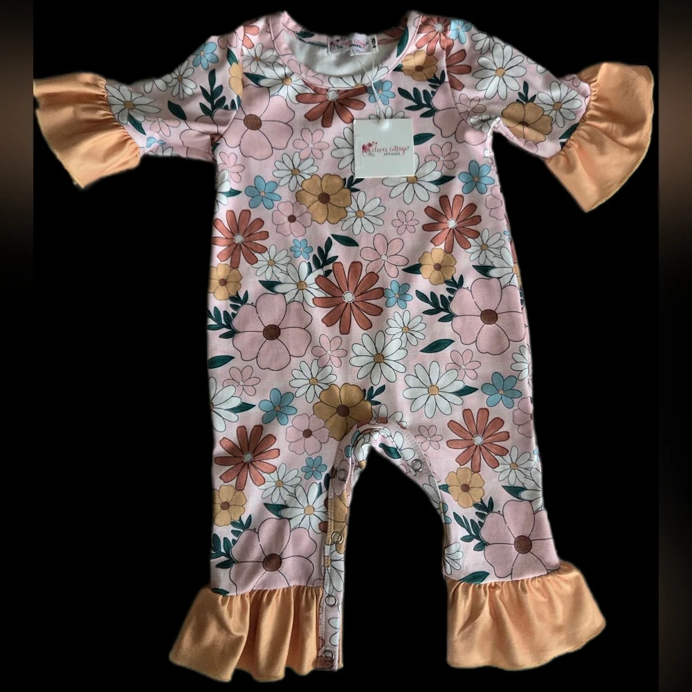 Daisy Blooms Baby Romper Onesie By Clover Cottage Apparel Boutique 6-12M. NWT